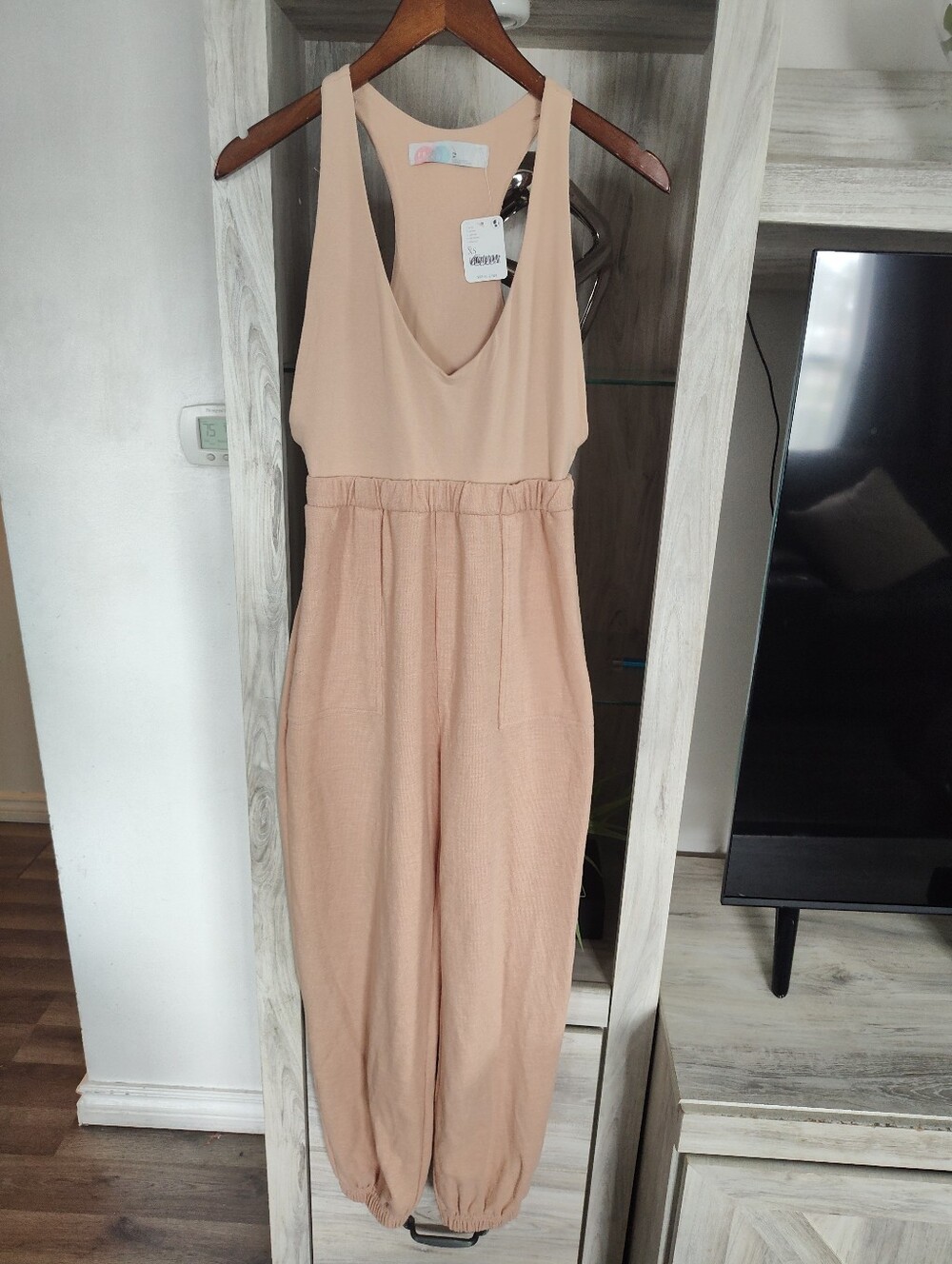 Free People Beach Sleeveless V-Neck Jumpsuit in Blush-Jumpsuits SZ SX New